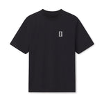 ultra-soft, preshrunk cotton jersey. Image of WHITESPACE Premium Tee in black on white background. Front.