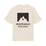 ultra-soft, preshrunk cotton jersey. Image of WHITESPACE Premium Tee in bone white on white background. Back.