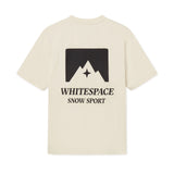 ultra-soft, preshrunk cotton jersey. Image of WHITESPACE Premium Tee in bone white on white background. Back.