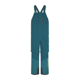 Teal ski bib with suspenders on a white background
