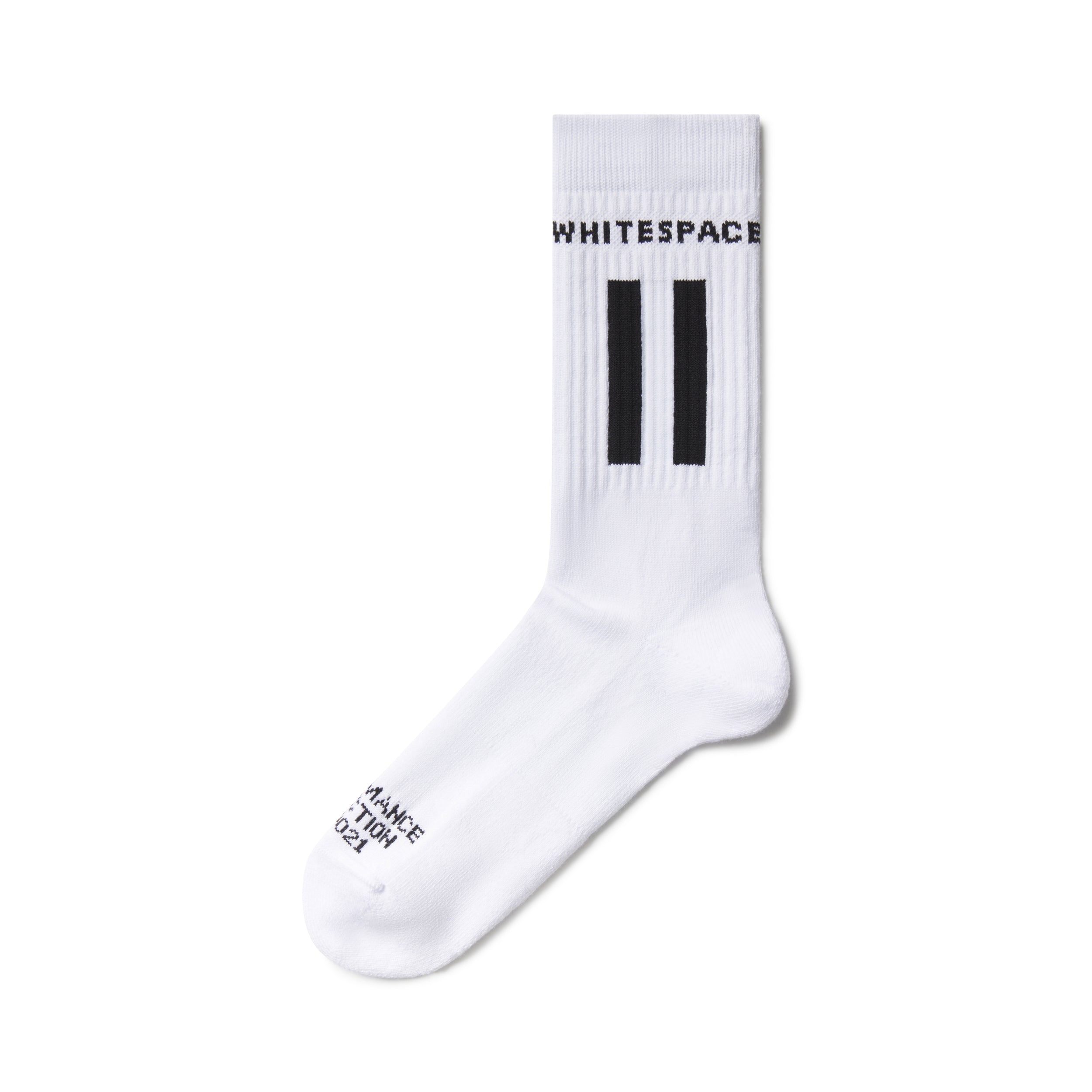 White WhiteSpace sock with logo on the side.