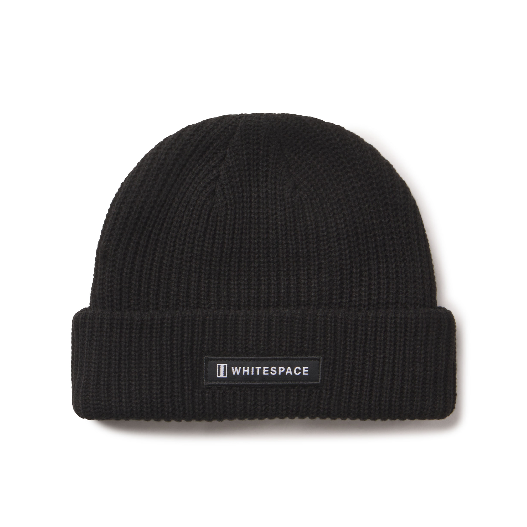 Black beanie with a 'Whitespace' label on a white background