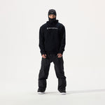 Model wearing black Whitespace Block Hoodie and a black balaclava on a white background