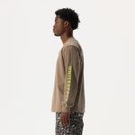 Model, show facing left, wearing Whitespace Block Long Sleeved Tee in Falcon with Leopard pants on a white background.
