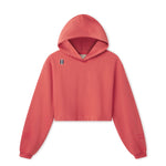 Women's Apparel. Tailored layers with softness, strength, and minimalist design. Image of WHITESPACE Cropped Hoodie, mineral red color