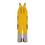 Yellow ski bib with suspenders and gray accents on a white background