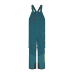Teal ski bib with suspenders on a white background