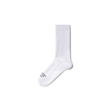 White sock with text across toe, on a white background
