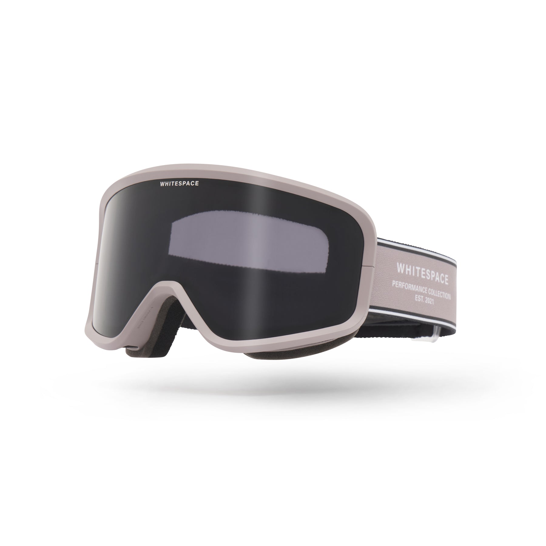 Dark tinted goggles in RockRidge Granite colorway with 'Whitespace' branding on a white background.