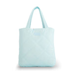 Light blue quilted Farm Rio/WHITESPACE tote bag on a white background