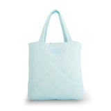 Light blue quilted Farm Rio/WHITESPACE tote bag on a white background