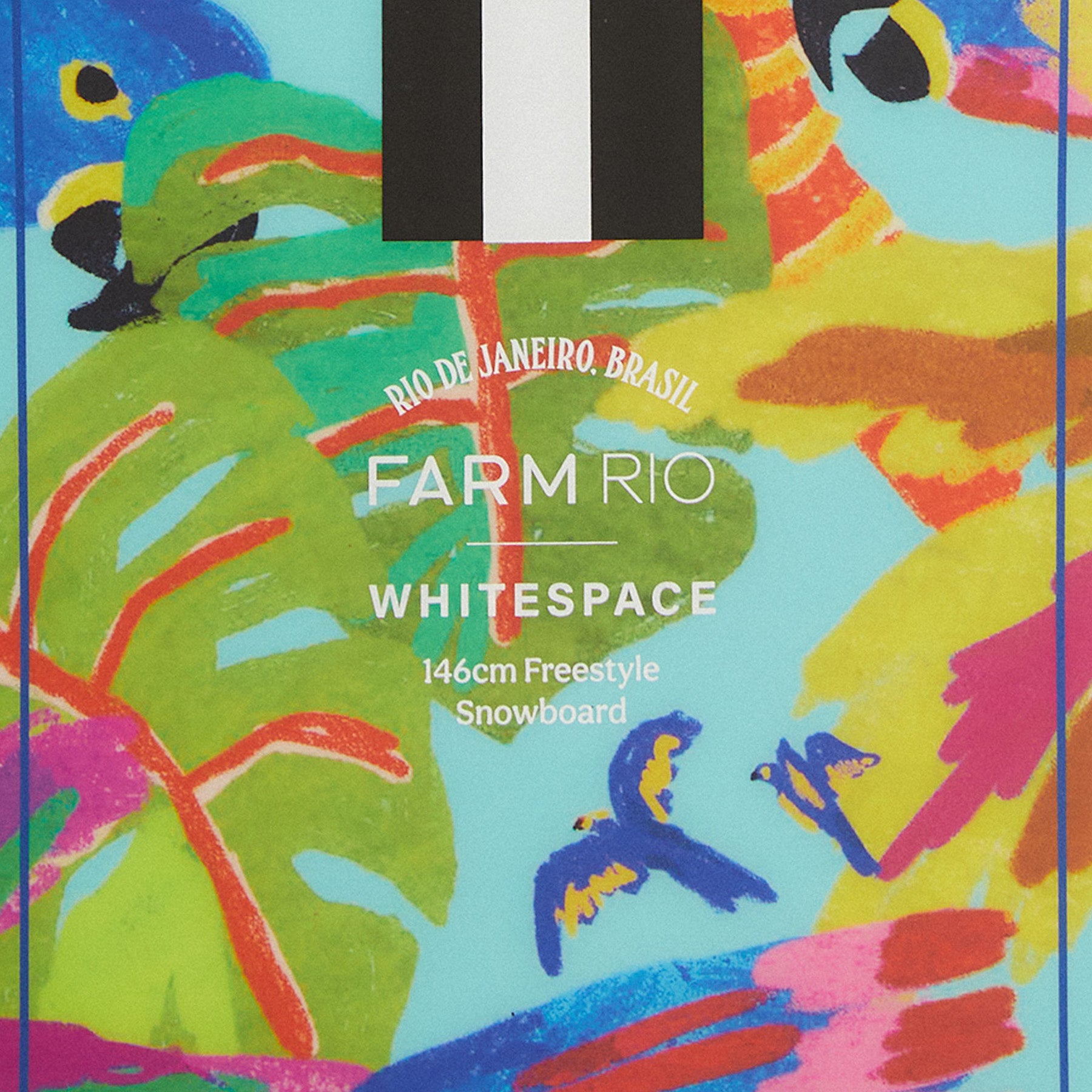 Farm Rio/WHITESPACE colorful snowboard with parrot design