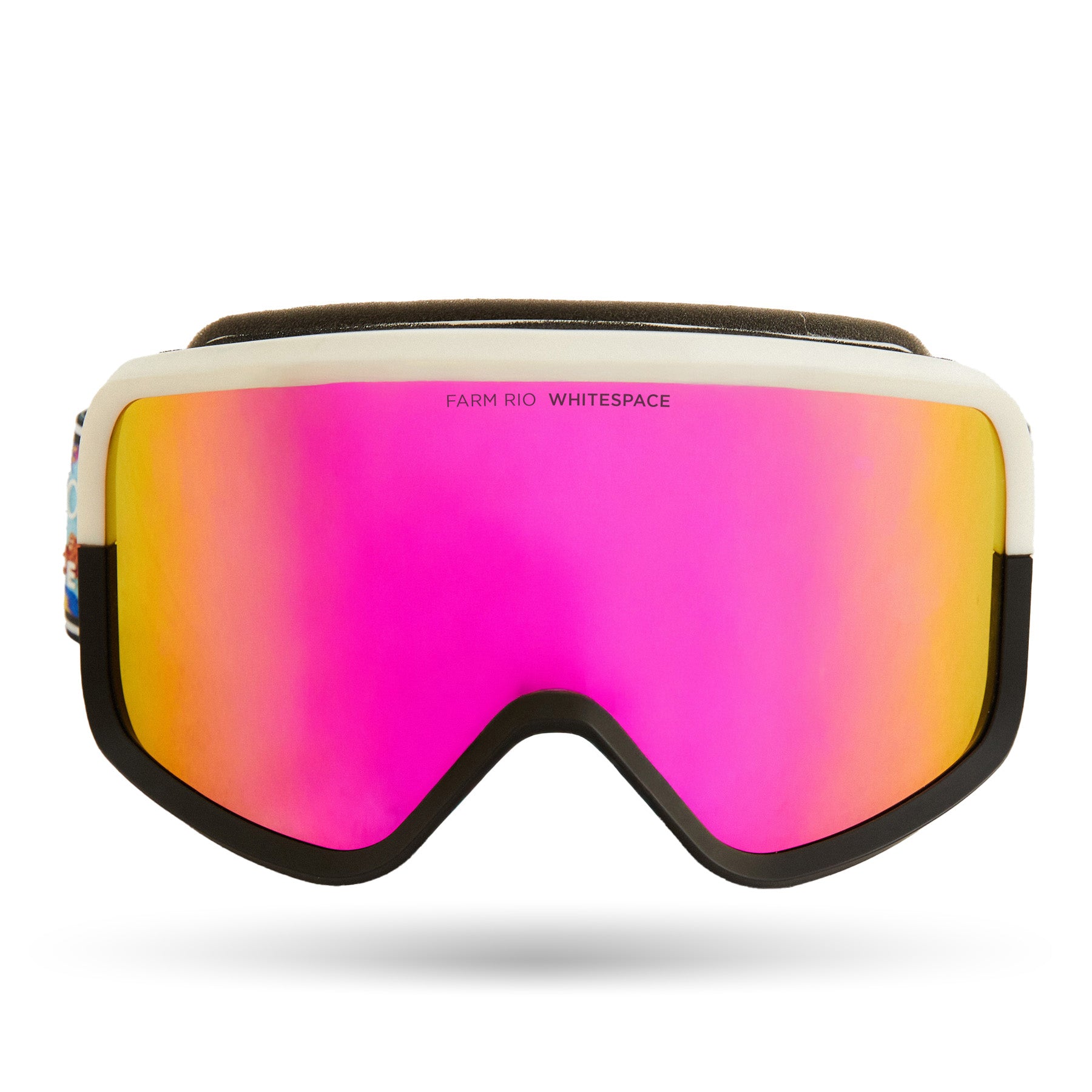 Farm Rio/WHITESPACE ski goggles with pink and orange reflective lens on a white background