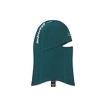 Teal balaclava with WHITESPACE logo on a white background