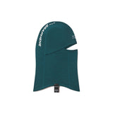 Teal balaclava with WHITESPACE logo on a white background