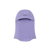 Purple balaclava with WHITESPACE logo on a white background