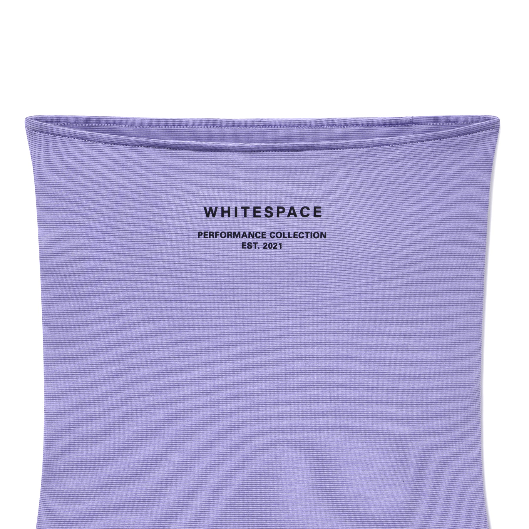 Purple neck gaiter with 'Whitespace Performance Collection' text on a white background