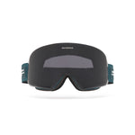 Dark tinted ski goggles with deep blue strap featuring 'Whitespace' branding on a white background, from a frontal view.