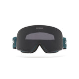 Dark tinted ski goggles with deep blue strap featuring 'Whitespace' branding on a white background, from a frontal view.