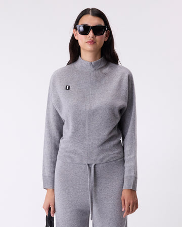 Merino Knit Zip Mockneck Pigeon