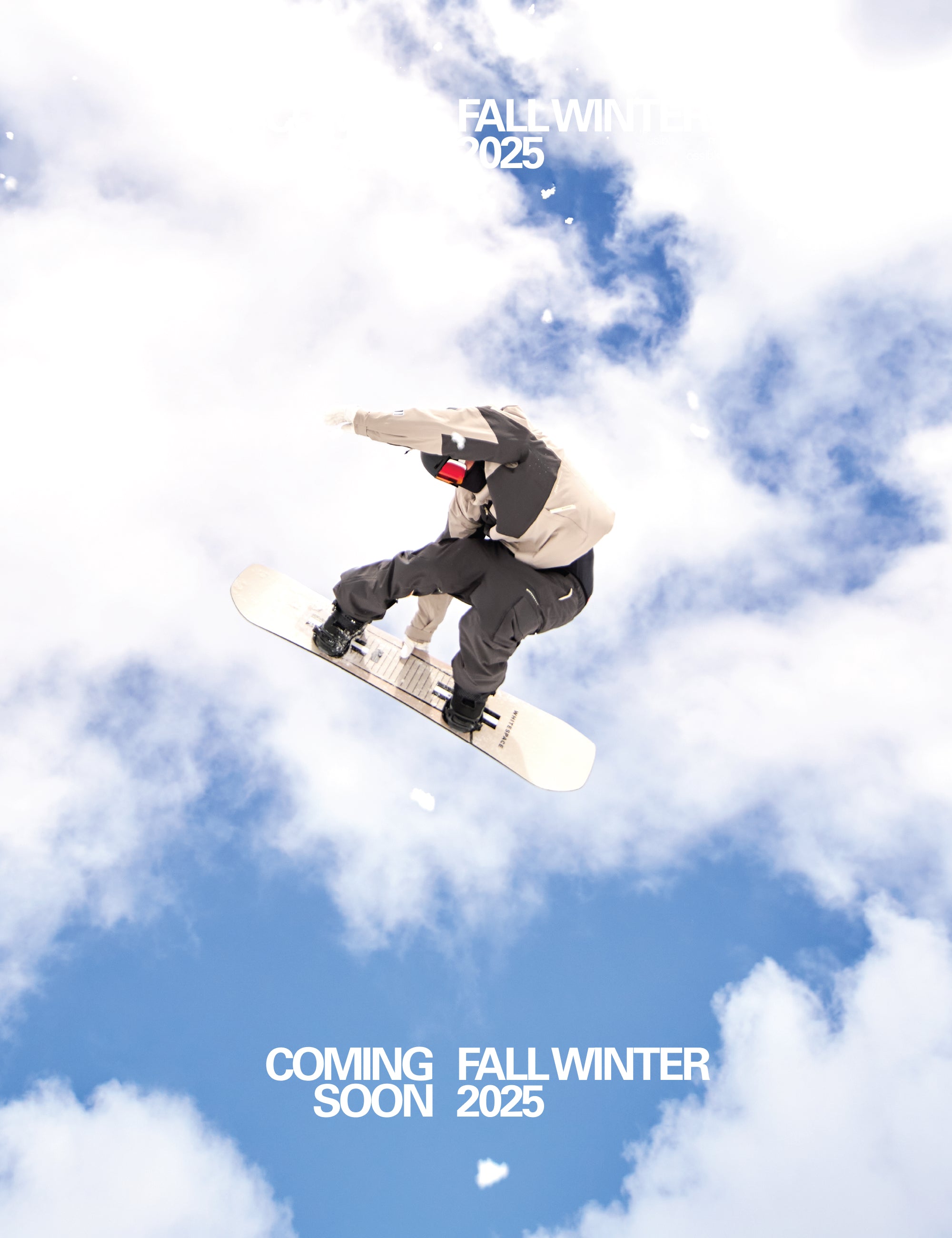 Snowboarder performing an aerial on the WHITESPACE Freestyle Shaun White Pro. 