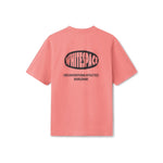 Pink t-shirt with WHITESPACE logo on the back, on a white background