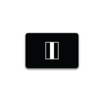Black rectangle with a white symbol on a white background