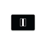 Black rectangle with a white symbol on a white background