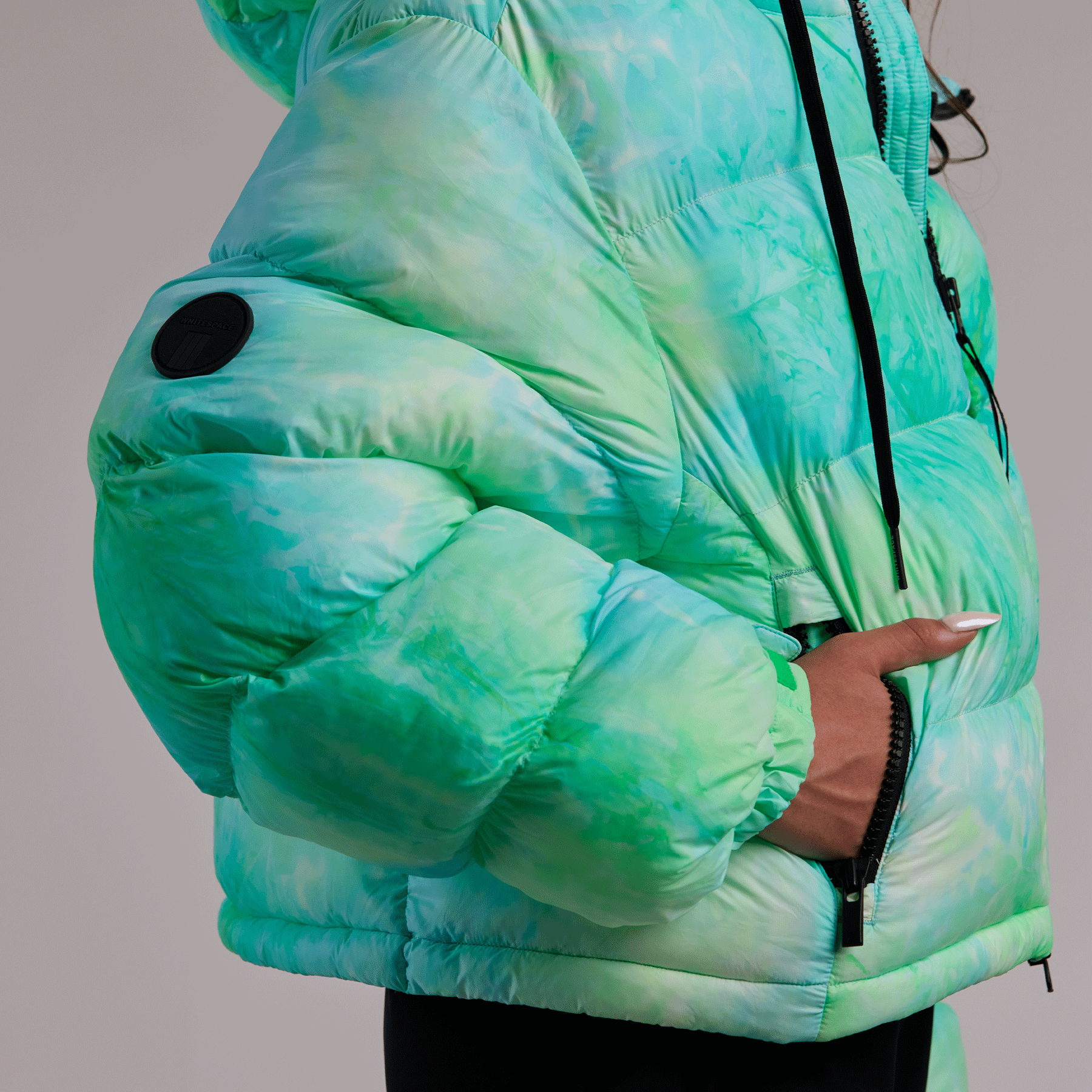 Cropped Puffer Jacket - Green Tie Dye – WHITESPACE